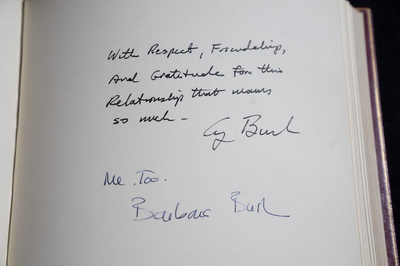 The signatures of US President George Bush and his wife Barbara