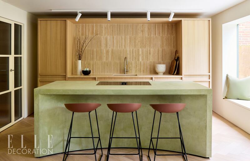 Dina Asher-Smith kitchen encompasses mint green and wooden furnishings (ELLE Decoration/Boz Gagovski)