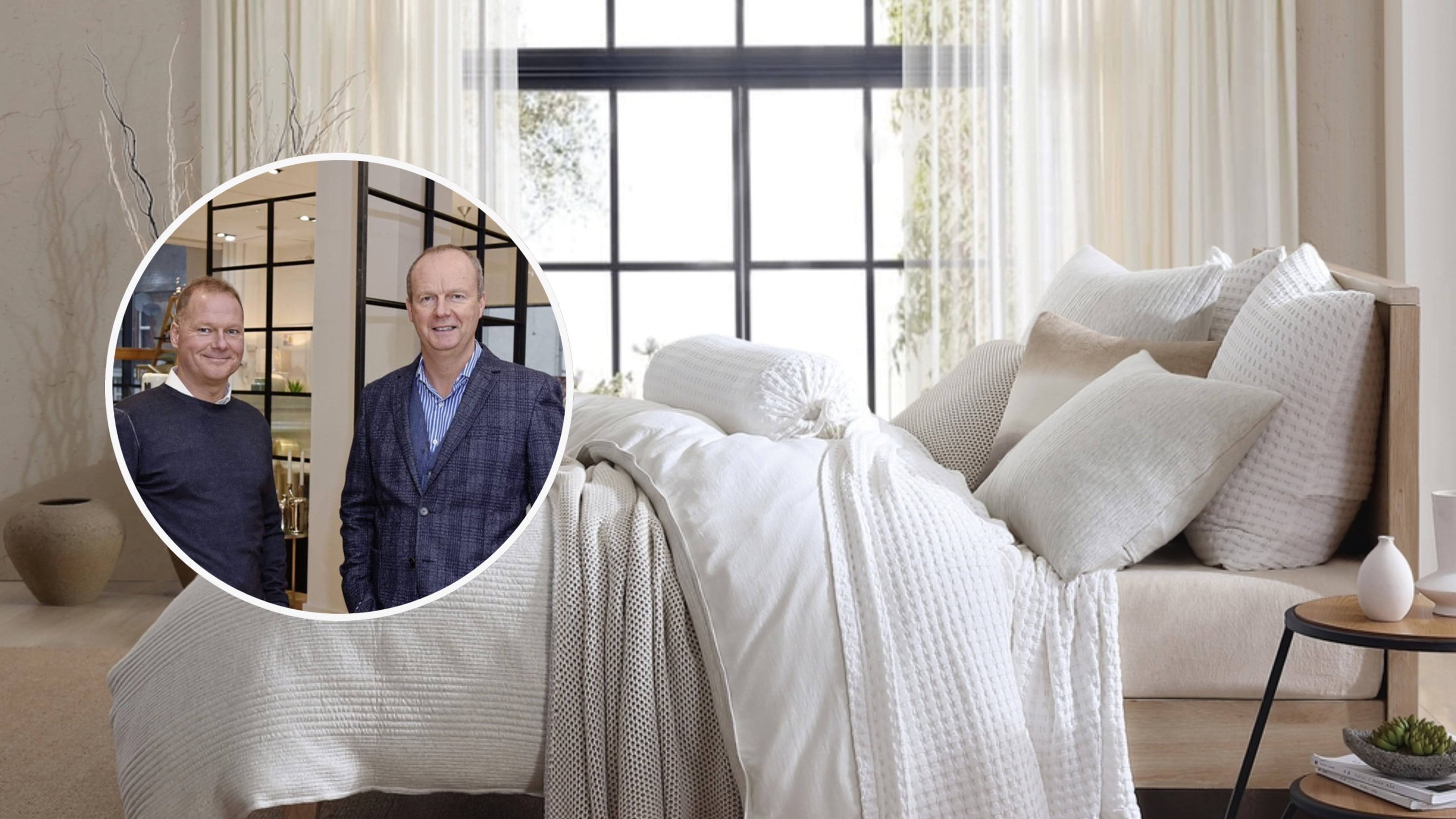 Bedeck's joint managing directors, Andrew and Gary Irwin (inset image) against an image of a bed.