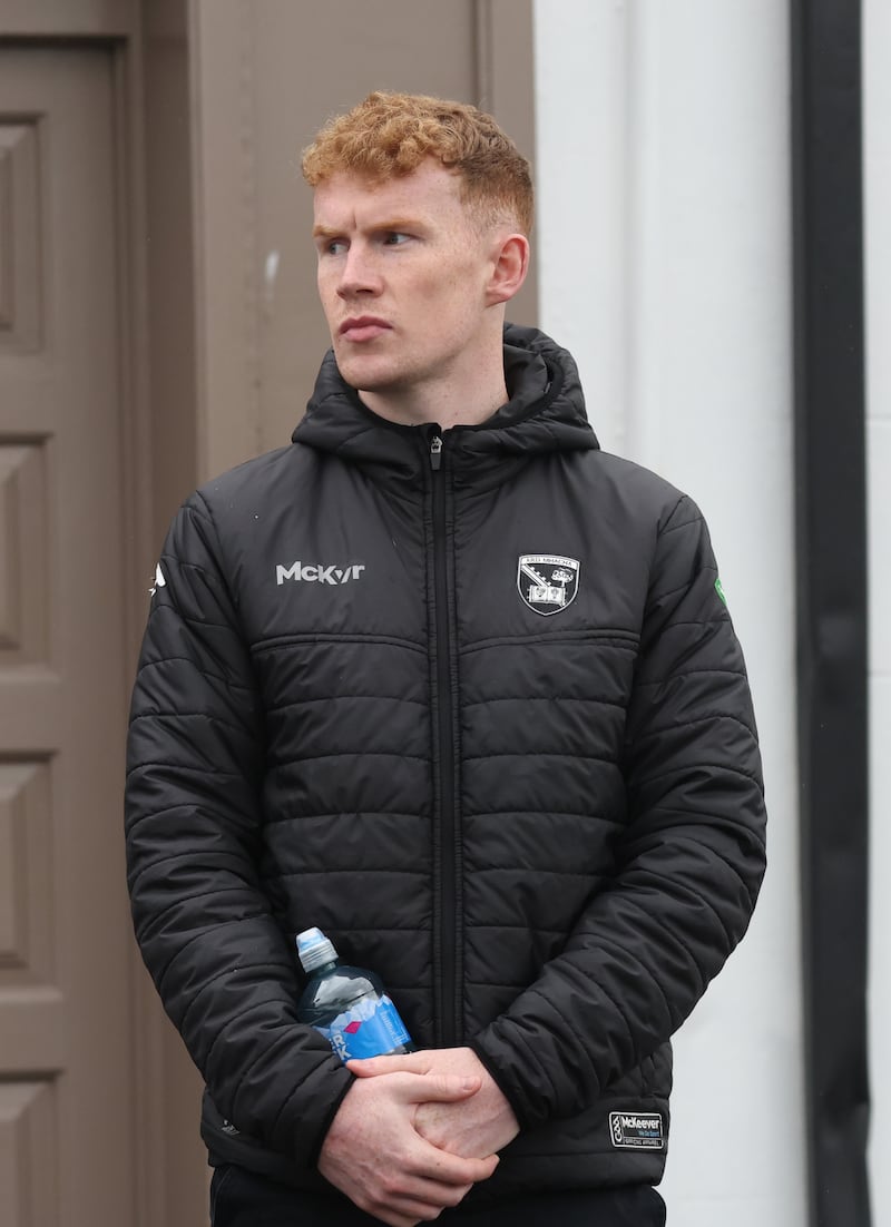 Armagh’s Conor Turbitt at the Funeral of  Crossmaglen Rangers player Caolan Finnegan on Monday, Caolan received a lap of honour at Crossmaglen ground before the funeral at St Patrick’s Church.
PICTURE COLM LENAGHAN