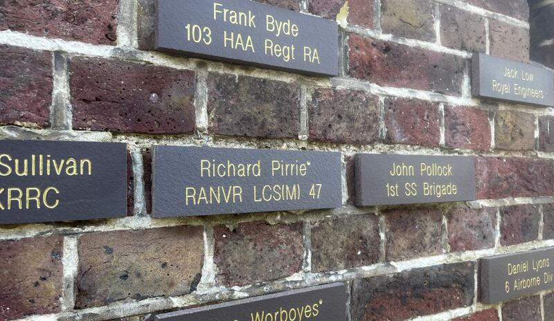 The plaque for Richard Pirrie, Royal Australian Navy, at the Normandy Memorial Wall next to the D-Day Story museum, Southsea