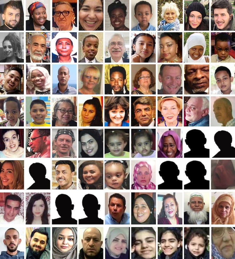 The 72 victims of the Grenfell fire. Not all of the families have shared images