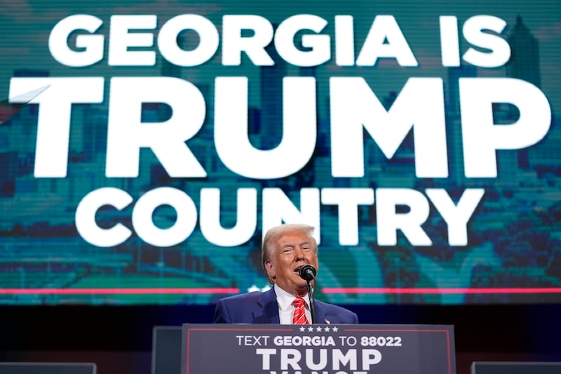 Republican presidential nominee former president Donald Trump speaks at a campaign event in Atlanta, Georgia (Alex Brandon/AP)