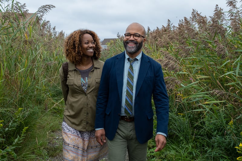 A still from American Fiction showing Erika Alexander as Coraline and Jeffrey Wright as Monk