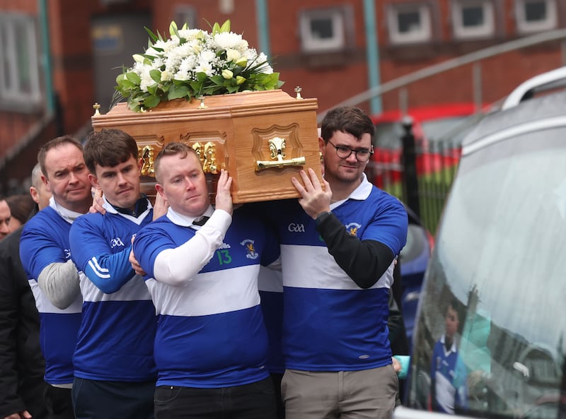 The Funeral of Barnbrack's Eoin McMahon at Holy Trinity Church in West Belfast.
PICTURE COLM LENAGHAN