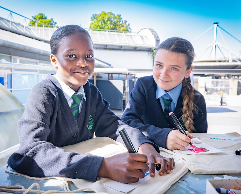 Orege Arije and Sophie Thompson from Blythefield Primary School had fun at the Wheelworks Children’s Art Workshops in the Europa Bus Centre on Friday