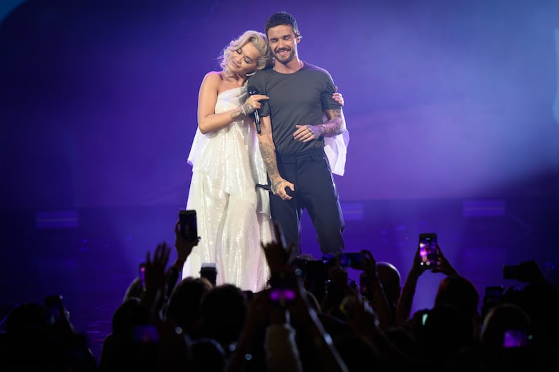 Rita Ora and Liam Payne performing during Westfield London’s 10-year birthday celebrations at Westfield Square, London