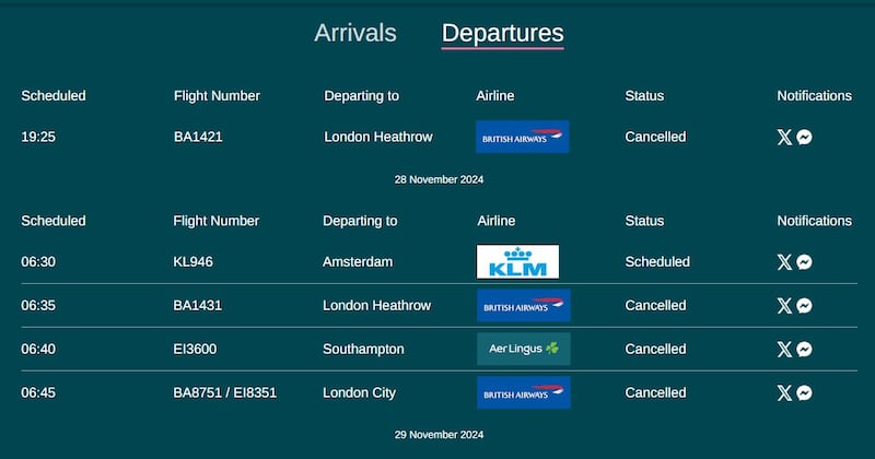 All of Wednesday's remaining departures, and all but two arrivals, have been cancelled