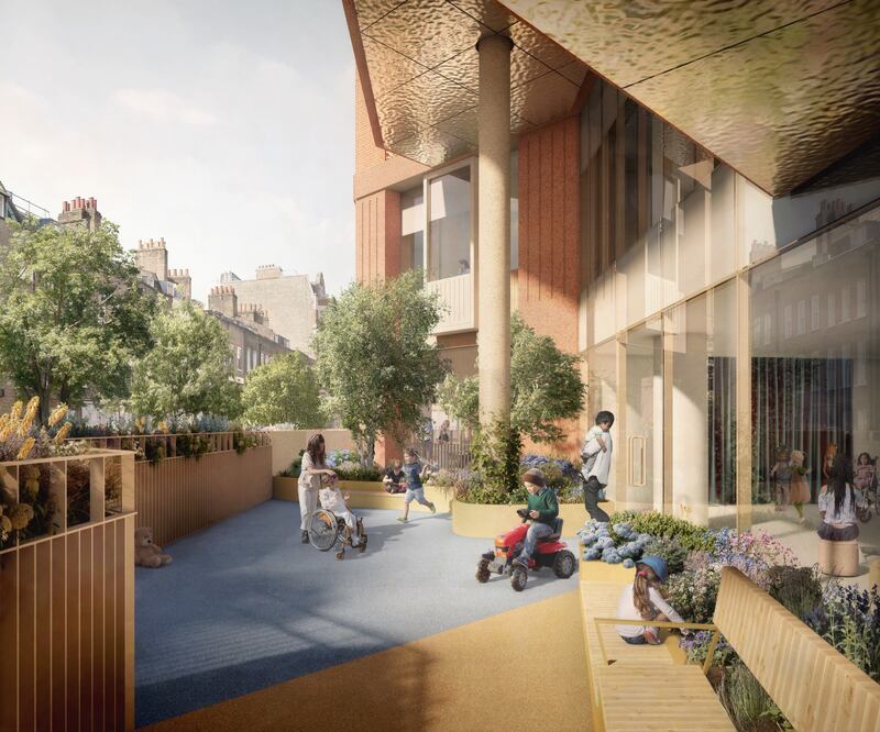 An artist’s impression of an outdoor space which will be created as part of a £300m project to build a new children’s cancer centre at Great Ormond Street Hospital