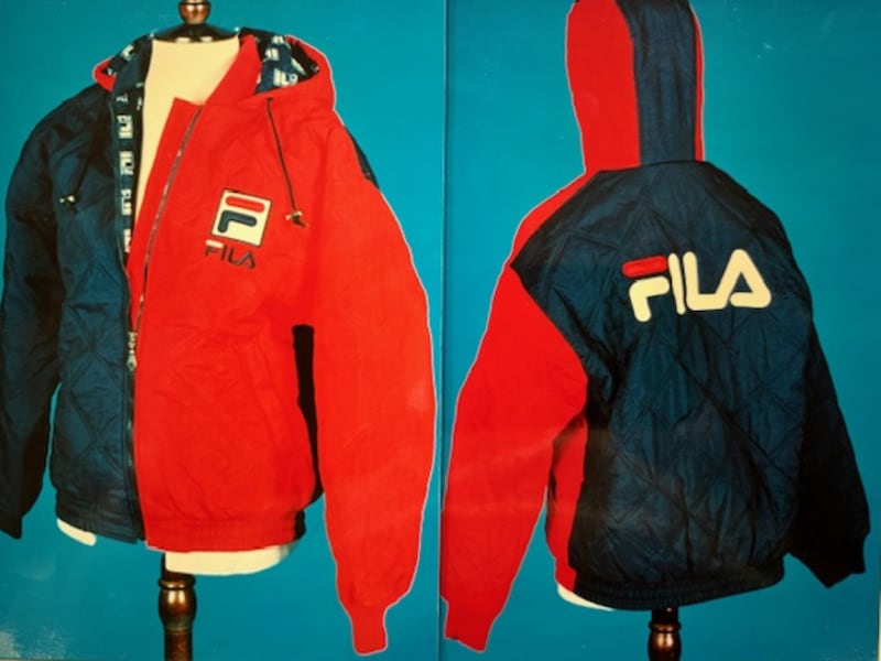 Image of the Fila jacket that was worn of James Akinwande, 18, who was chased, beaten and stabbed by a large group of men while leaving the Vox nightclub in Brighton Terrace, Brixton, at about 04:45 GMT on 16 January 1994. (Met Police)