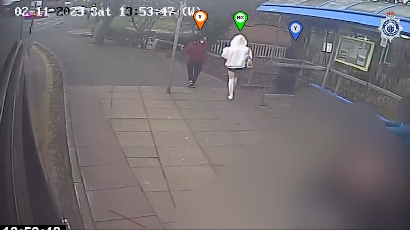 Scarlett Jenkinson (marked X) and Eddie Ratcliffe (marked as Y) meet Brianna Ghey (marked as BG) at a bus stop on the day of her murder