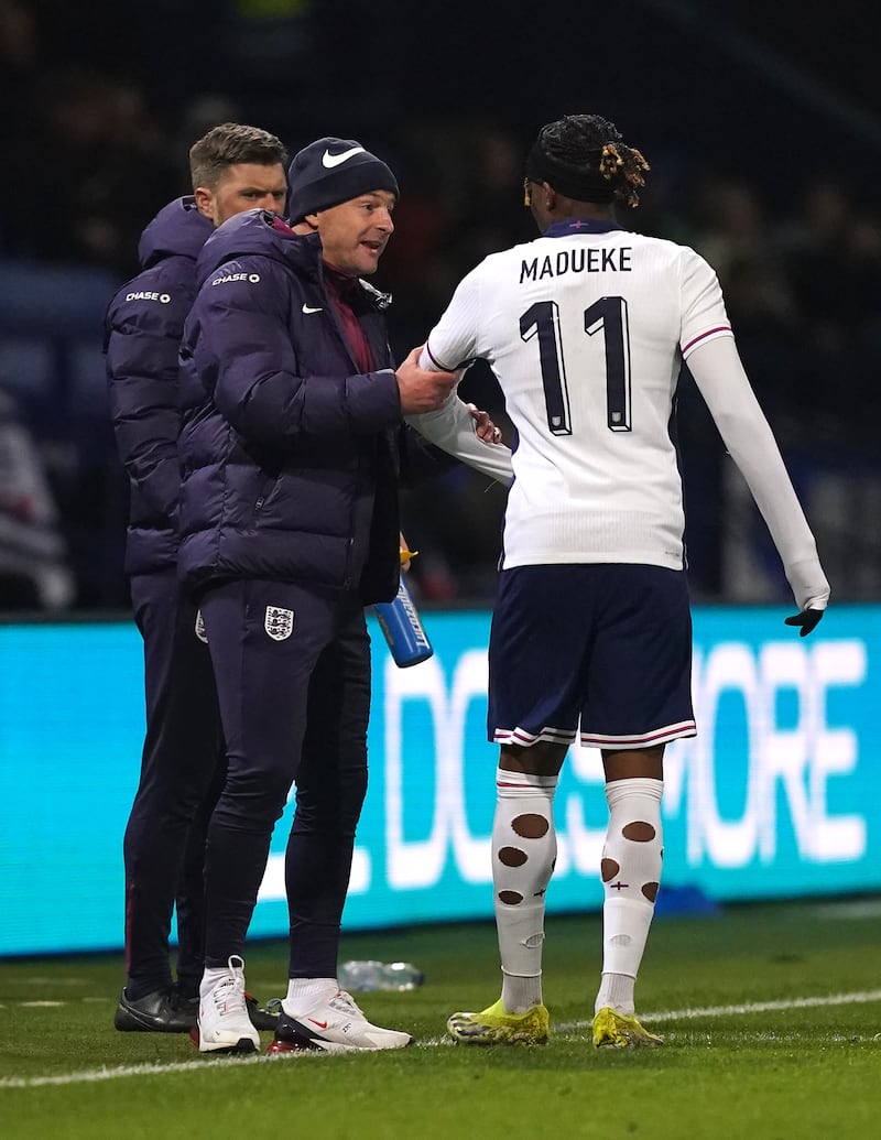 Noni Madueke, right, has worked under Lee Carsley with England Under-21s and now the senior team