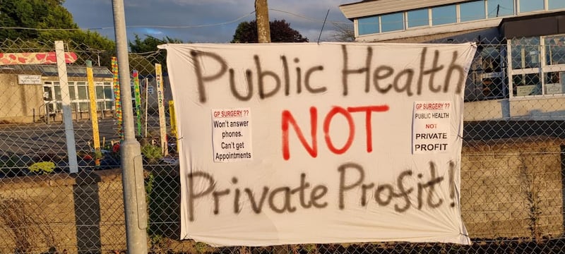 Multiple posters were erected outside Lisnaskea Health Centre overnight.