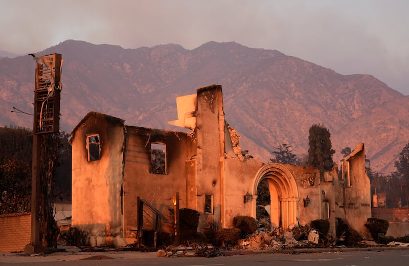 The Altadena Community Church is pictured the day after it was destroyed by the Eaton Fire in Altadena, California (Chris Pizzello/AP)