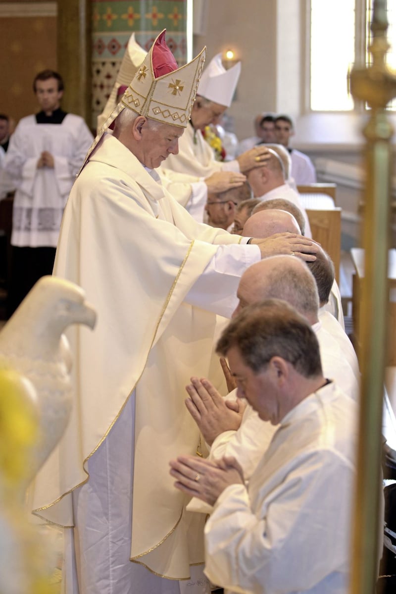 &nbsp;Bishop Noel Treanor at the ordination of nine deacons in St Peter's Cathedral. Picture by Cliff Donaldson