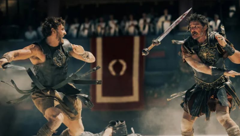 A stunning still shot of Paul Mescal and Pedro Pascal in Gladiator II, taken by Aidan Monaghan. PICTURE: PARAMOUNT PICTURES