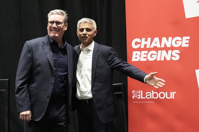 Sir Keir Starmer, left, and Sadiq Khan at a reception on the eve of the Labour Party conference