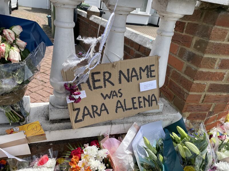 Floral tributes left at the scene on Cranbrook Road in Ilford, east London, where Zara Aleena, 35, was murdered