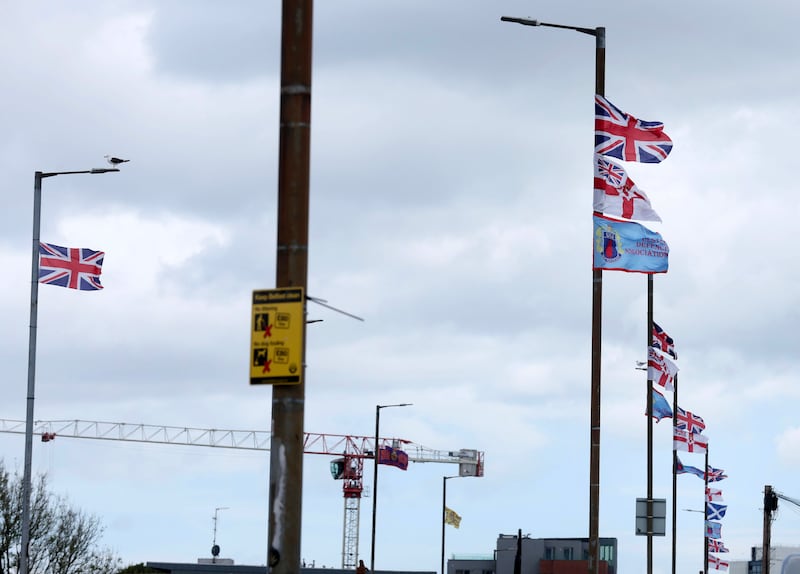 Flags in the Tate’s avenue and the Glenmachan Street area of Belfast.