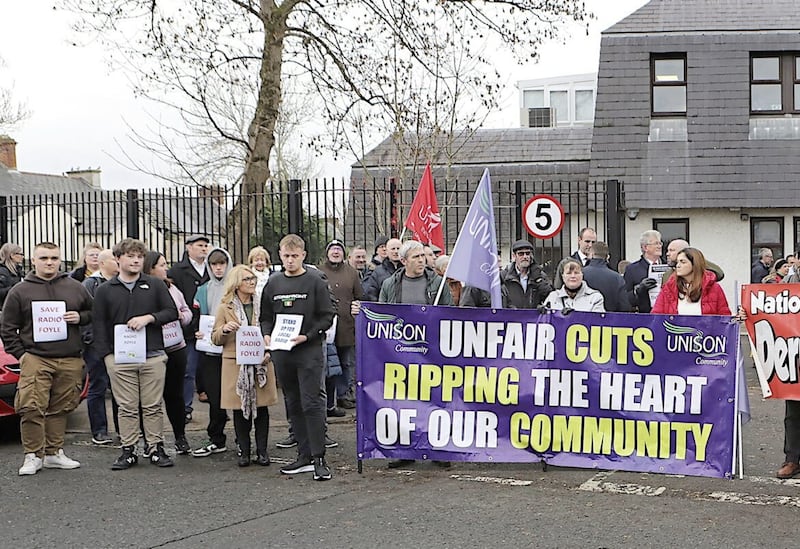 BBC NI's decision to cut programme and possible jobs at Radio Foyle led to protests and widespread criticism. Picture by Margaret McLaughlin