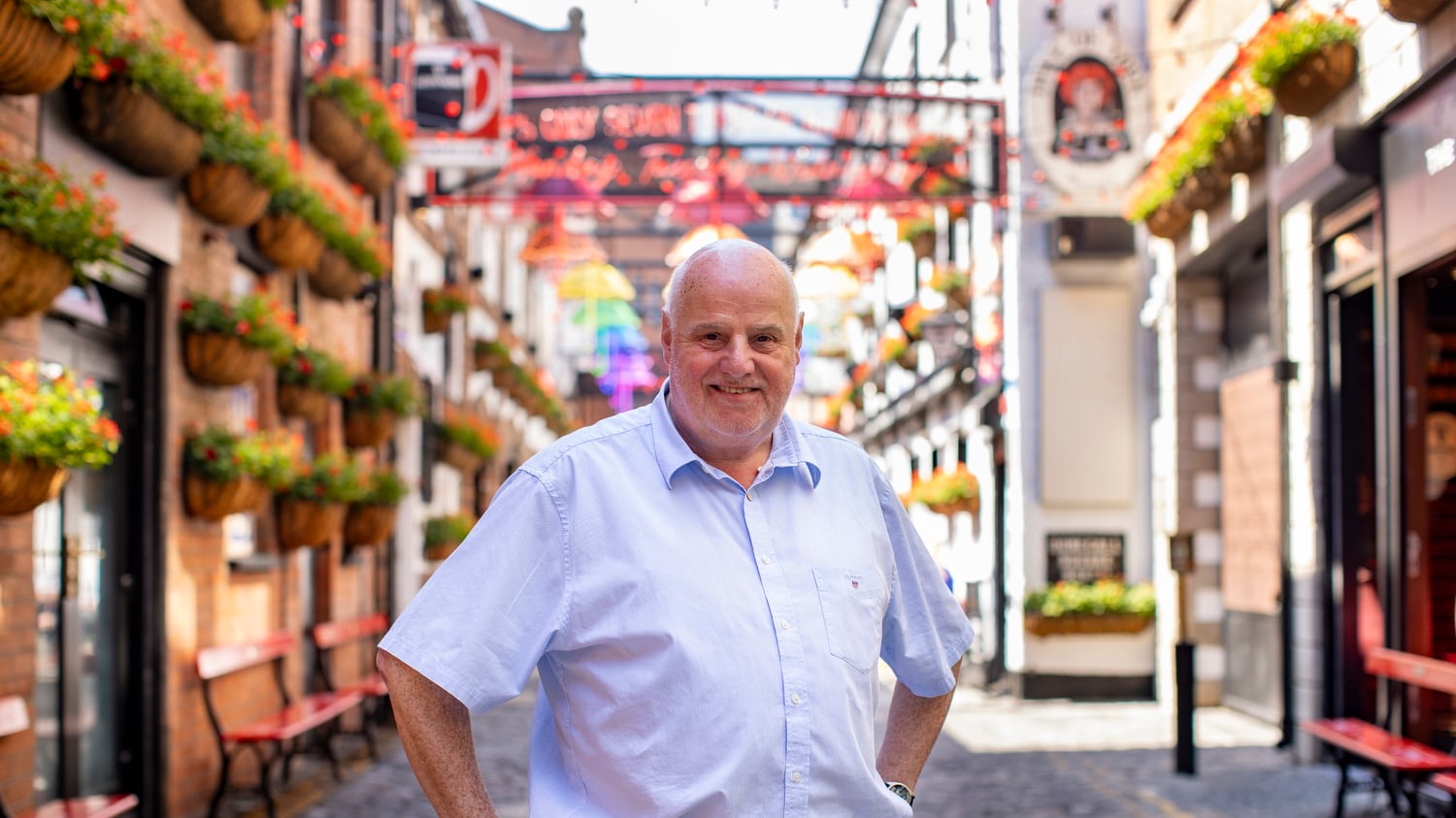 Willie Jack, owner of the famous Duke of York and Harp Bar in Belfast city's Cathedral Quarter, who has been awarded an MBE. Picture date: Thursday June 15, 2023. PA Photo. See PA story HONOURS Ulster Jack. Photo credit should read: Liam McBurney/PA Wire