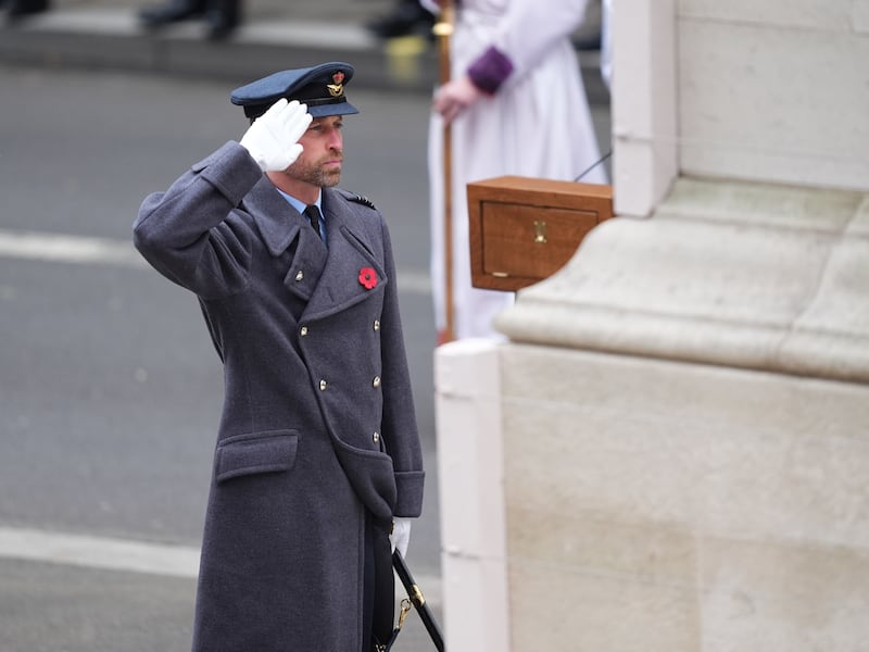 The Prince of Wales salutes during the Remembrance Sunday service