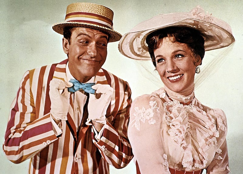 A scene from the Disney film Mary Poppins (1964) starring Dick Van Dyke (left) and Julie Andrews