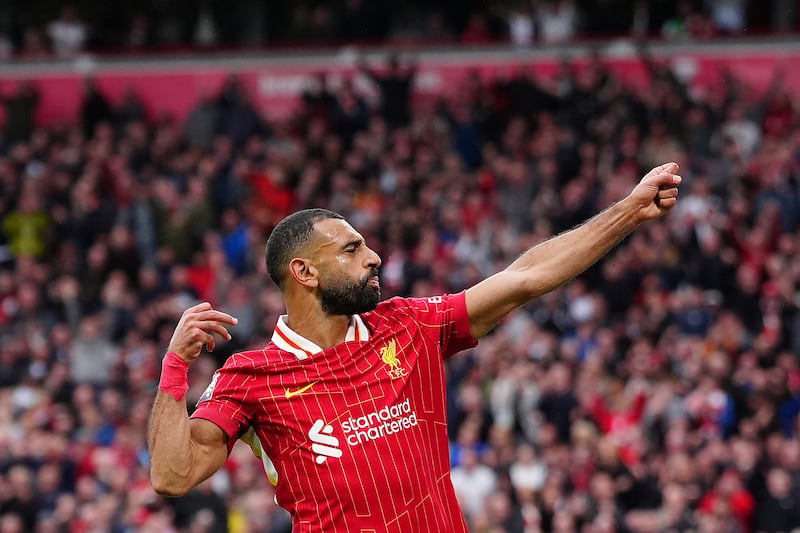 Mohamed Salah celebrates scoring Liverpool’s second goal