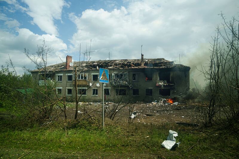A damaged house after a Russian airstrike in Vovchansk, Ukraine (Evgeniy Maloletka/AP)