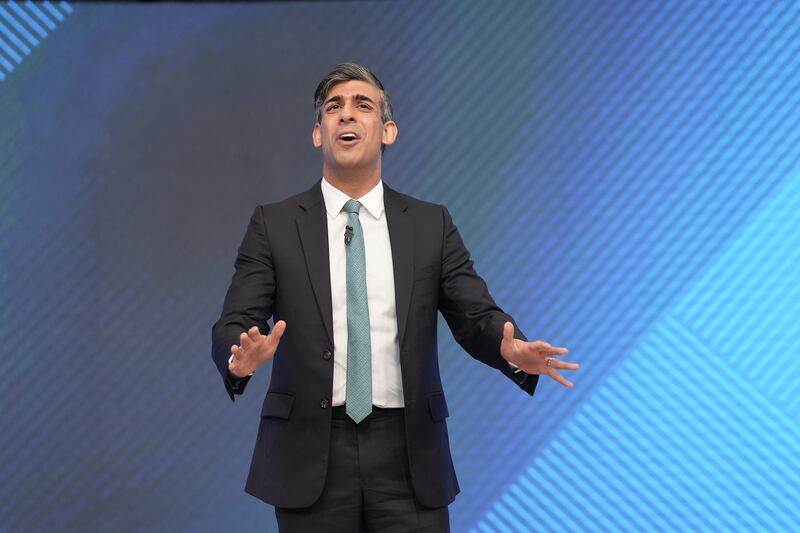 Prime Minister Rishi Sunak addresses the audience during a Sky News election event