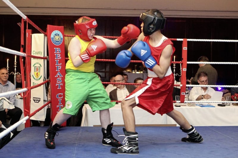 Emerald&rsquo;s Paul McKernan gave it everything in the first fight of the night against Donte Damone Bailey on Friday, but just came up short against the taller American. Picture by Matt Bohill 