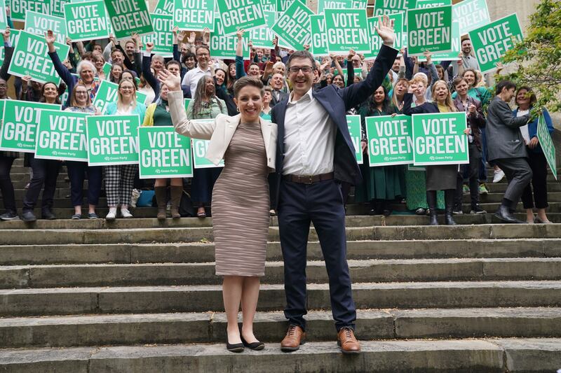 Green Party co-leaders Carla Denyer and Adrian Ramsay during the Green Party General Election campaign launch