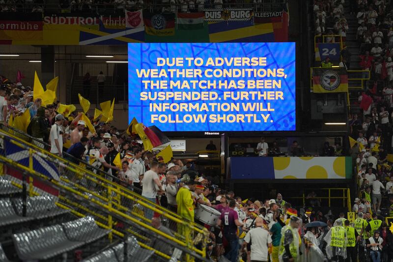 There were extraordinary scenes at the Germany v Denmark game in Dortmund as thunder and lightning forced a 24-minute first-half delay. Germany went on to win the round-of-16 tie 2-0