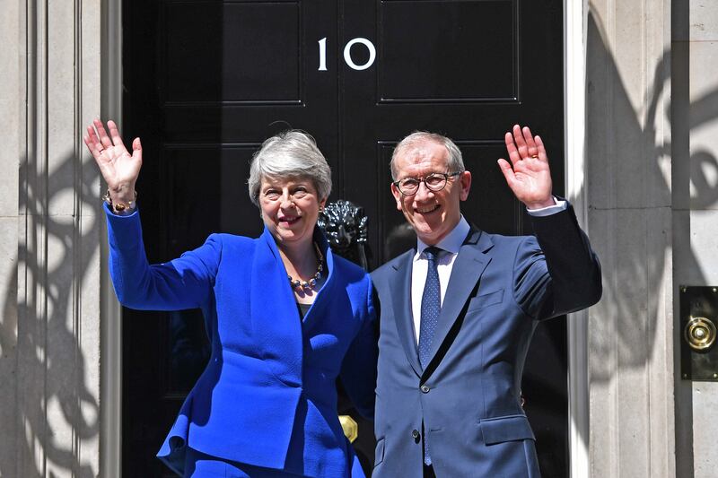 Theresa May with her husband Sir Philip outside 10 Downing Street