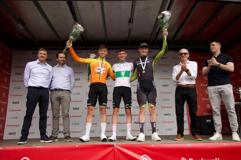 Darren Rafferty, Dillon Corkery and Rory Townsend on the podium of the Irish National Road Race