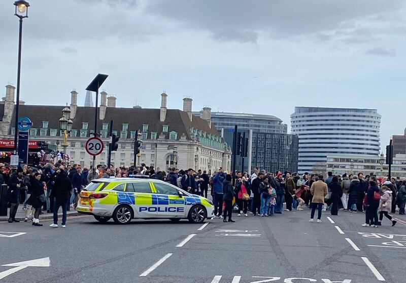 The scene on Westminster Bridge following a stabbing on Sunday morning