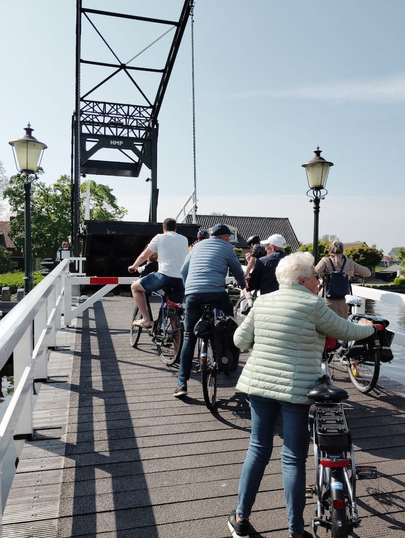 Traffic congestion in the Netherlands as cyclists wait for a bridge to lower. PICTURE: PEDRO DONALD
