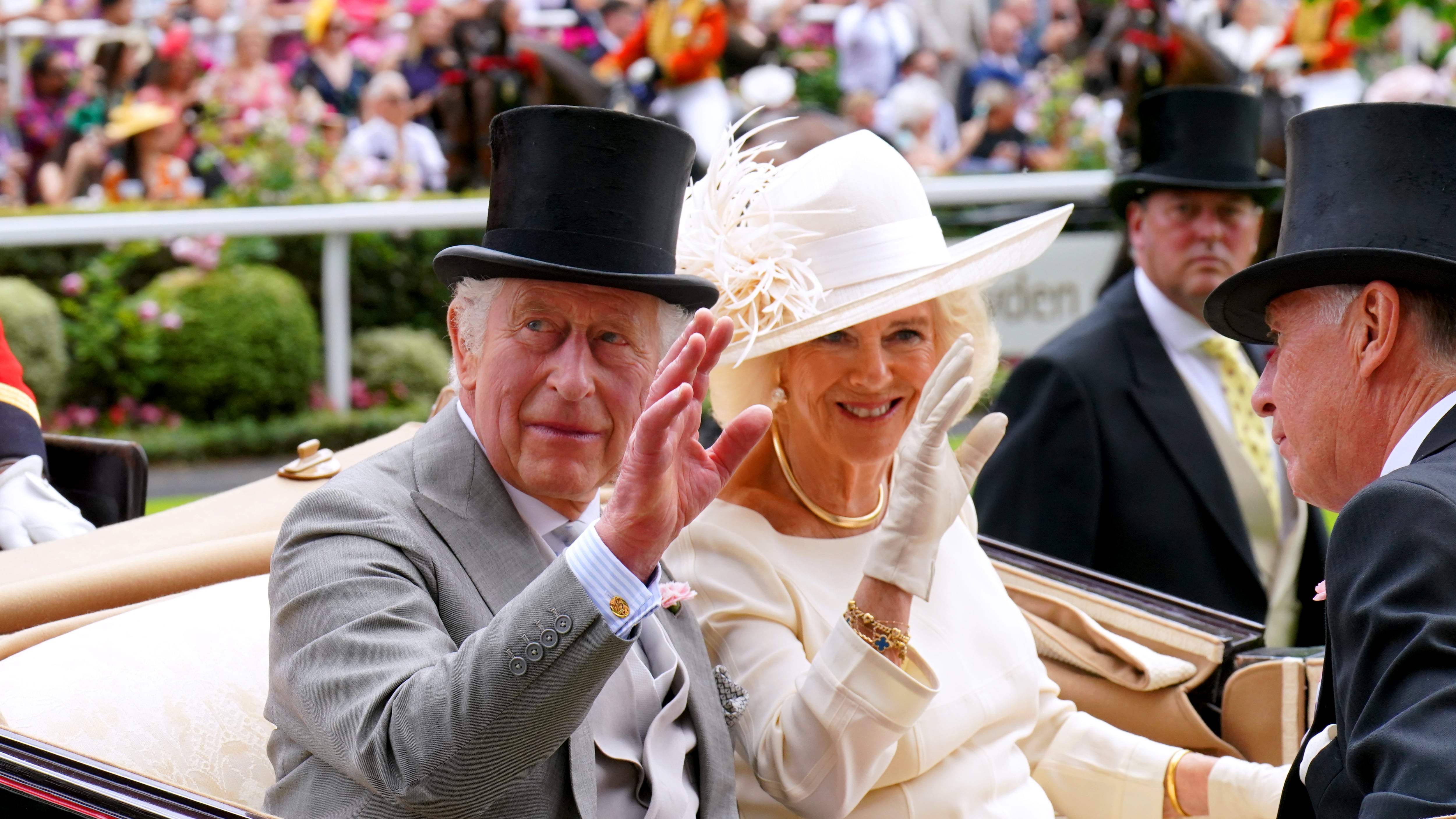 The King and Queen arriving by carriage for day five of Royal Ascot at Ascot Racecourse, Berkshire in 2023