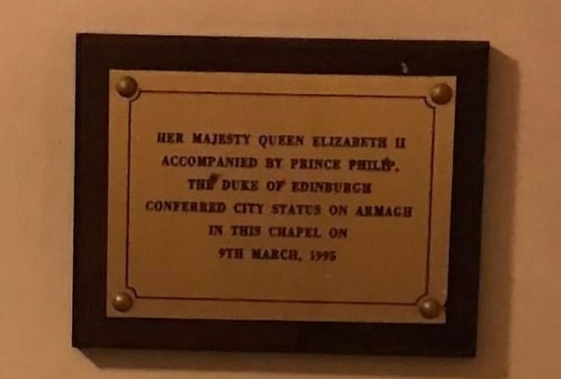 The plaque at Armagh Palace