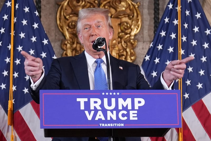 President-elect Donald Trump speaks during a news conference at Mar-a-Lago (Evan Vucci/AP)