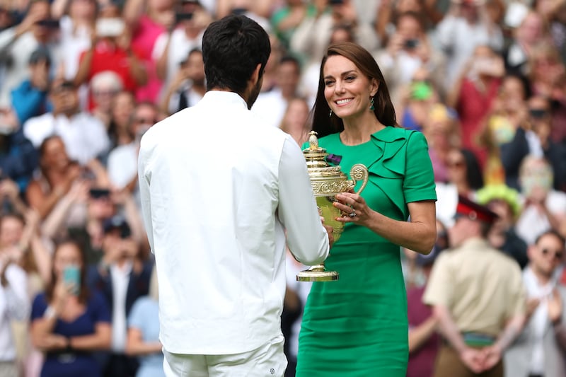 Kate presented the trophy to men’s singles winner Carlos Alcaraz in 2023