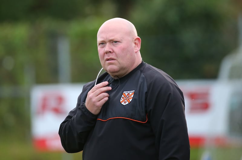 Clann Eireann Manager Ruairi Lavery  during Saturday’s  Championship game in Maghery.
PICTURE COLM LENAGHAN