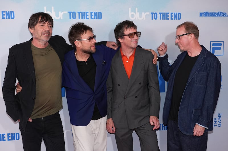 Alex James, Damon Albarn, Graham Coxon, and Dave Rowntree arrive for the London premiere of Blur: To The End at Picturehouse Central