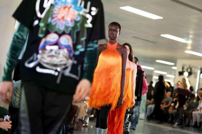 Models on the catwalk during the Mark Fast show