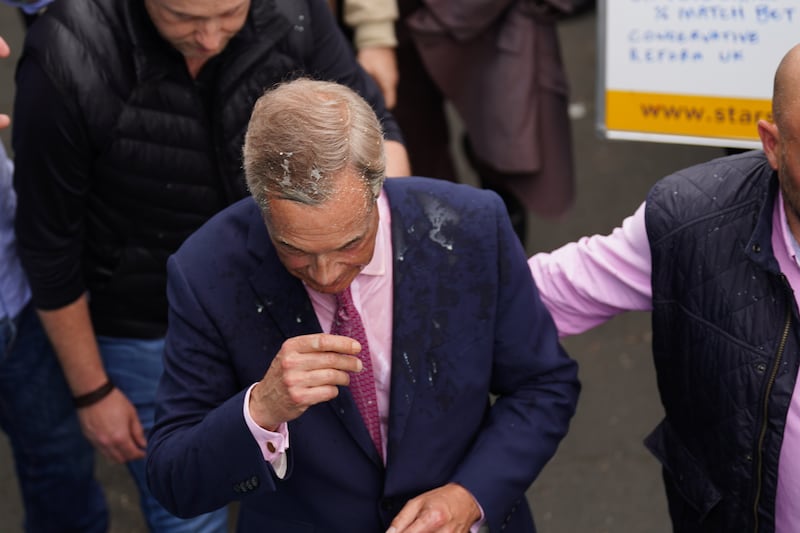 Nigel Farage had the milkshake thrown over him as he left the Moon and Starfish pub