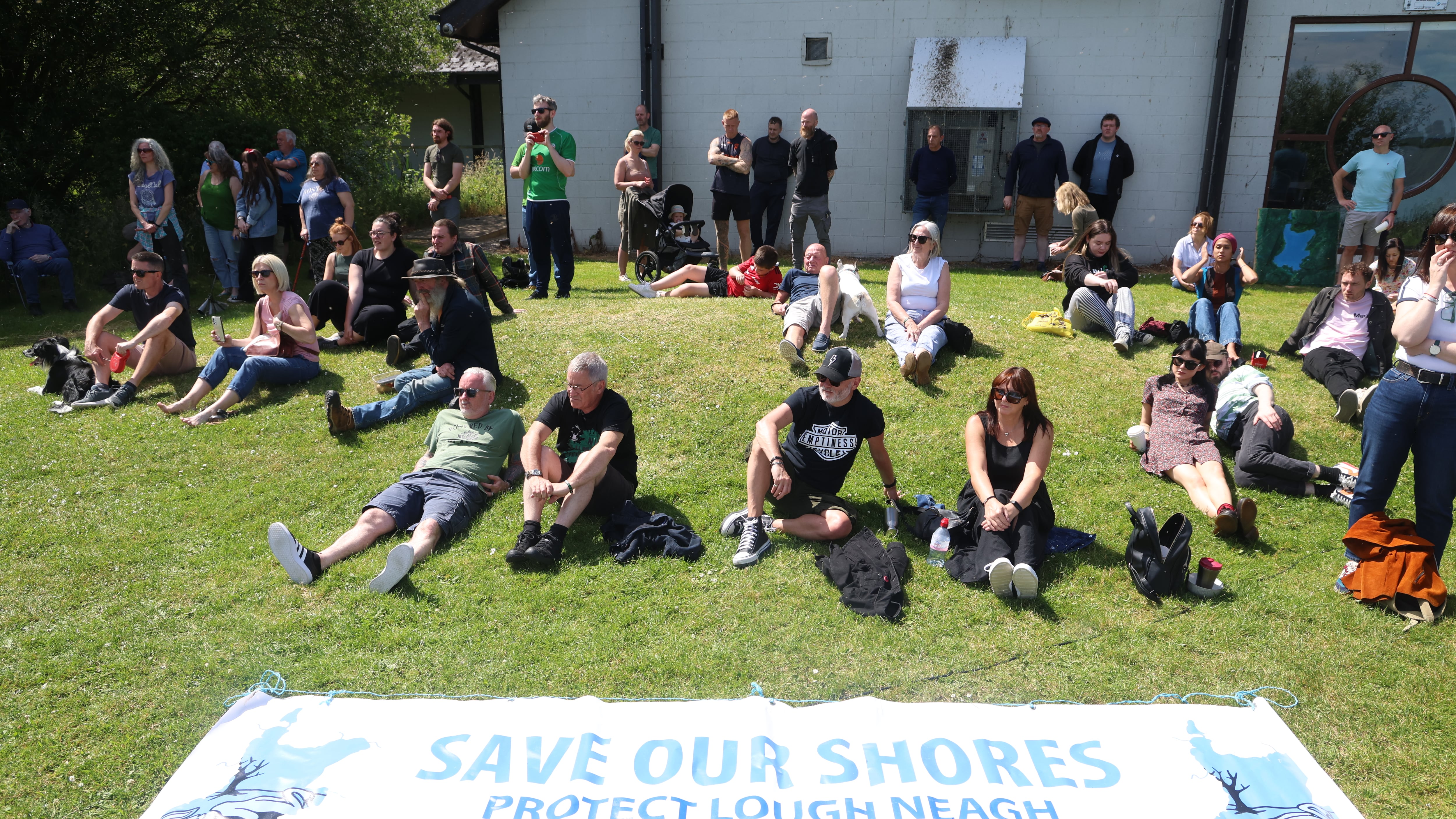 Environmental campaigners hold a protest at Oxford Island, Lough Neagh. Picture: MAL MCCANN