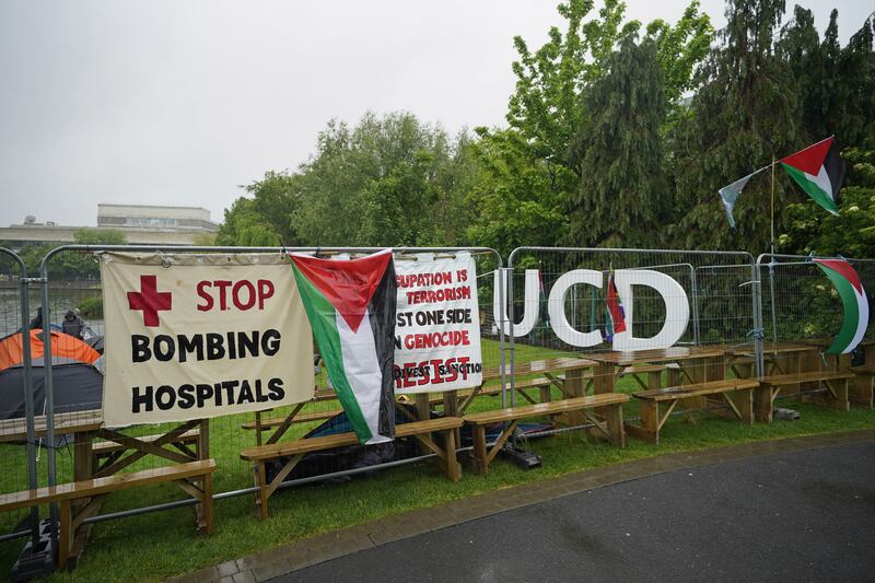 An encampment protest over the Gaza conflict on the grounds of University College Dublin (UCD)