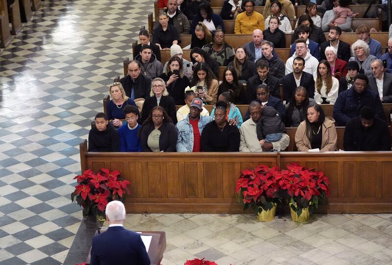 President Joe Biden speaks during an interfaith prayer service for the victims of the deadly New Year truck attack, at St Louis Cathedral (Stephanie Scarbrough/AP)