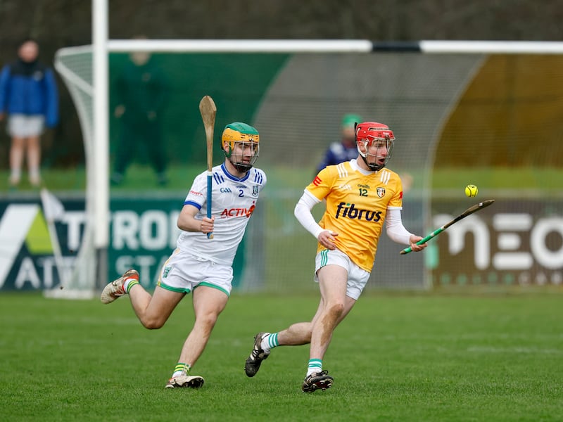 Carey Faughs Conor McBride whose late goal sealed the Antrim champions win over Castleblaney of Monaghan in Sunday's Ulster Intermediate Hurling semi-final at Carrickmore. Pic by John McIlwaine