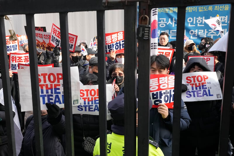 Supporters of impeached South Korean President Yoon Suk Yeol (Ahn Young-joon/AP)